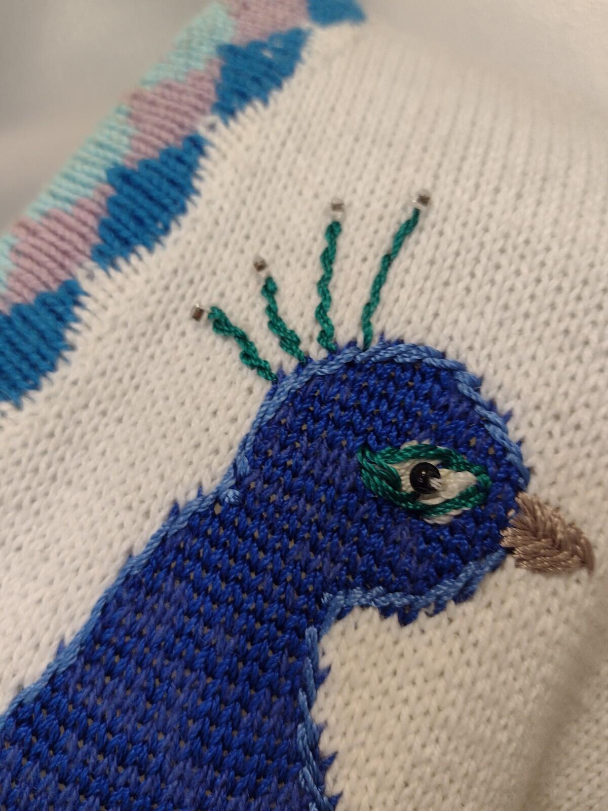 Storybook Knits Regal Plumage Peacock Cardigan L Embroidered