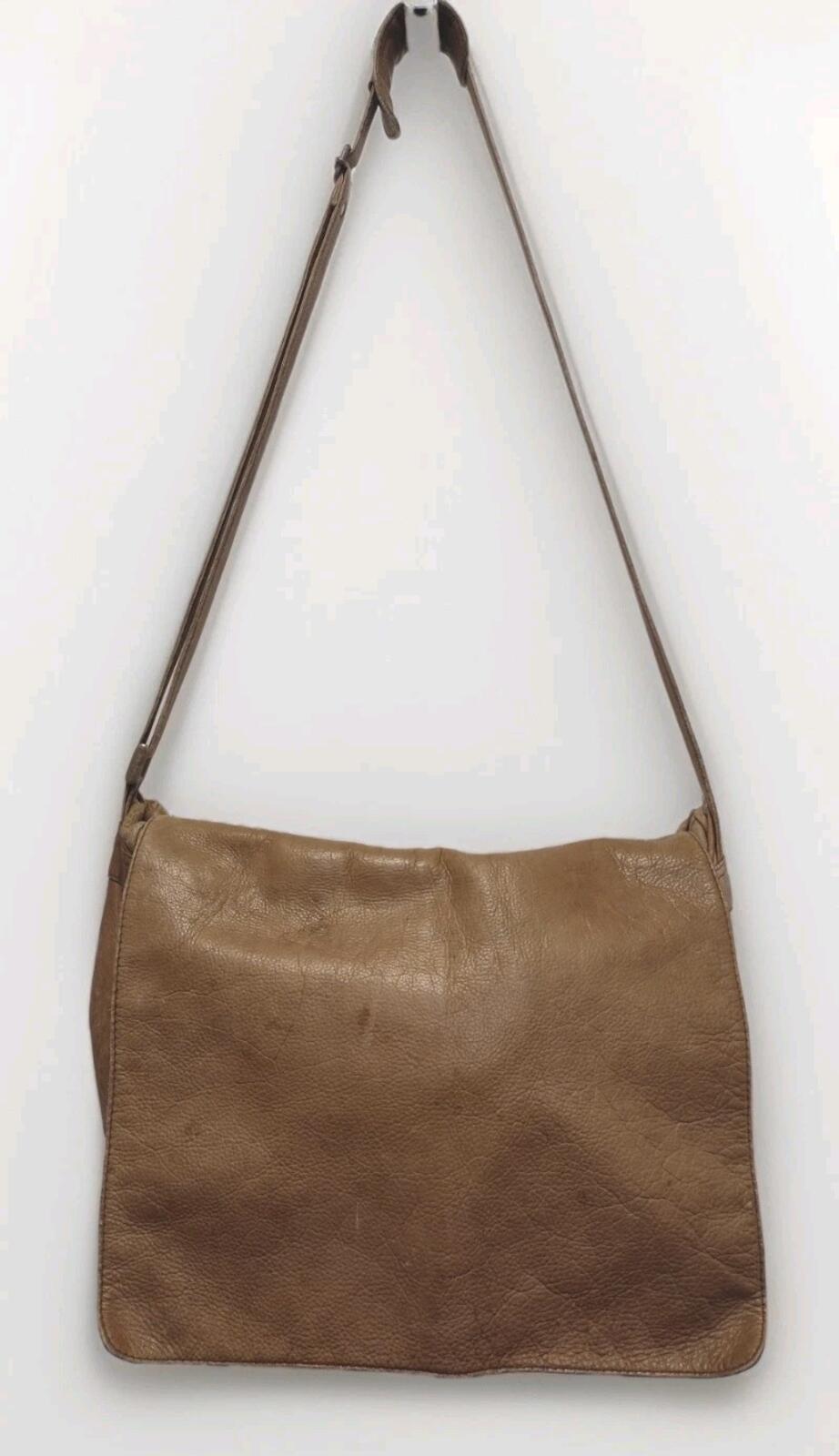 VTG Distressed Leather Messenger Bag Lg Organizer Crossbody
