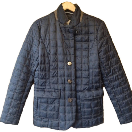 Nautica Women’s Quilted Jacket S Wool Collar Trim Dual Pockets Anchor Buttons