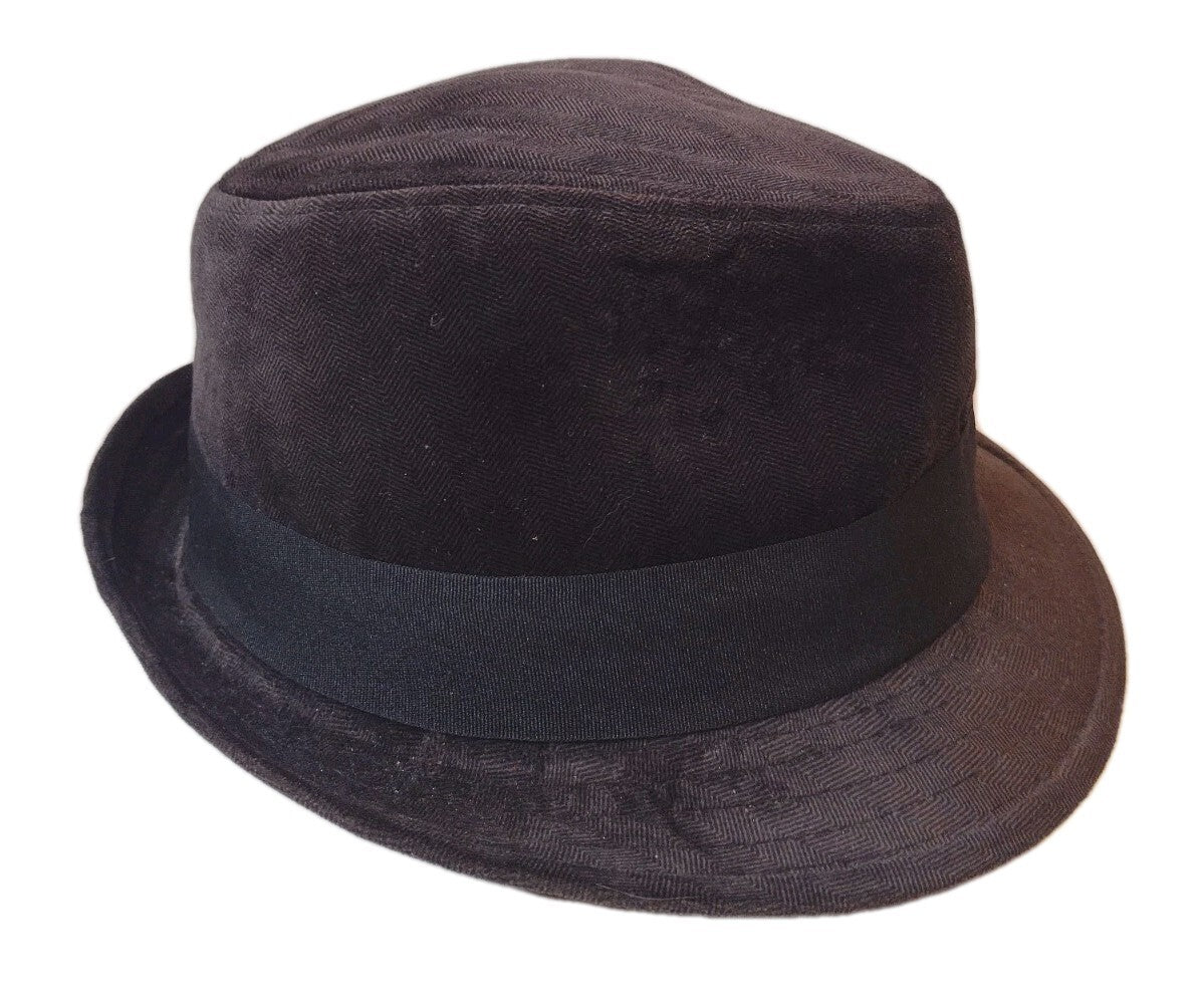 Stetson Trilby Fedora Hat Brown Herringbone Velvet Black Grosgrain Band Medium