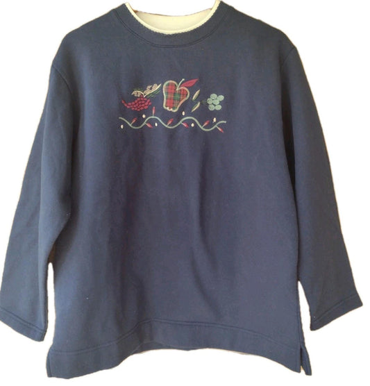 Vintage Embroidered Sweatshirt Bobbie Brooks Double Collar Grandma XL Appliqué