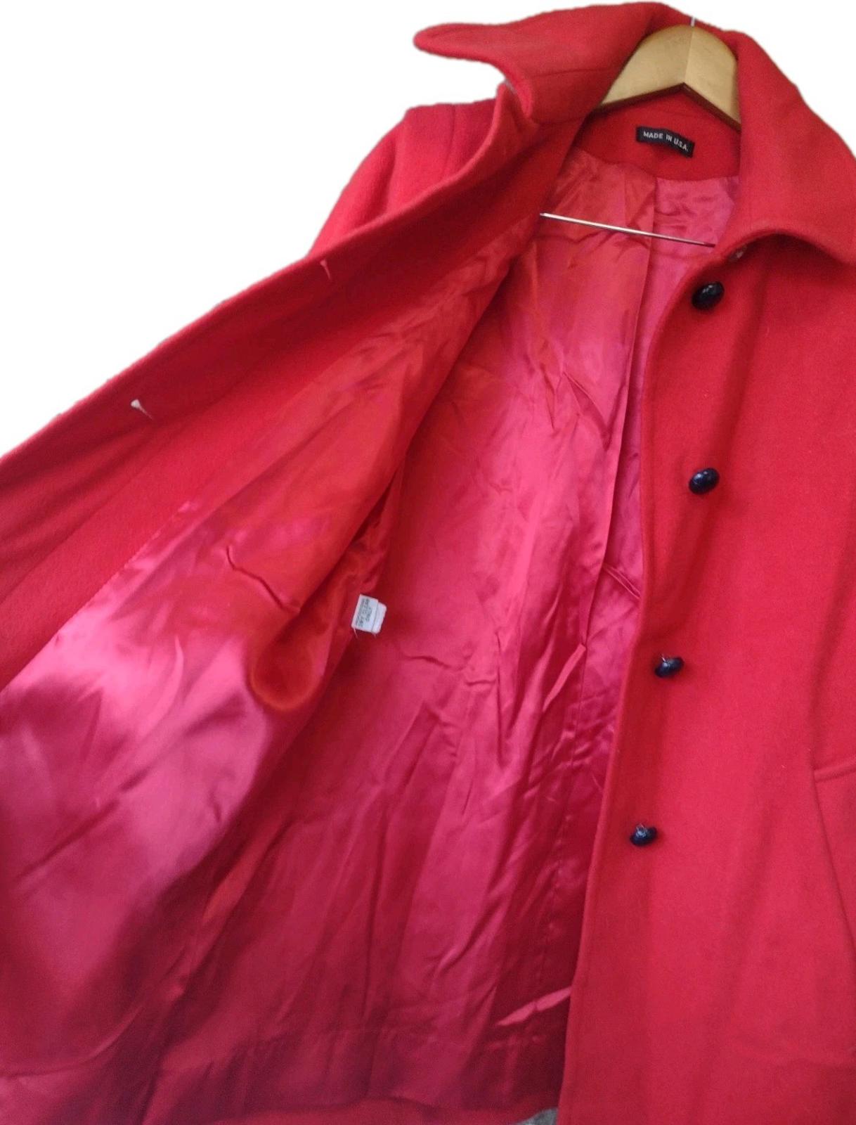 1970s Red Wool Single-Breasted Coat ILGWU Union Made USA Wool Satin Lined S/M -W