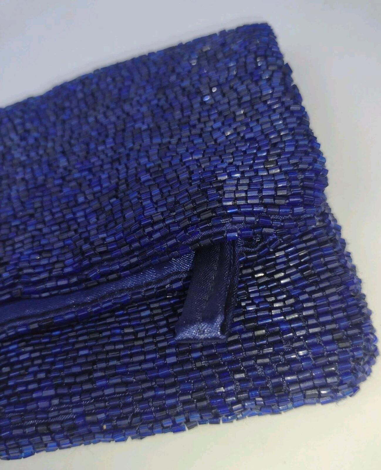 NWOT  Navy Beaded Envelope Style Clutch Extendible Royal Blue Bugle Beads