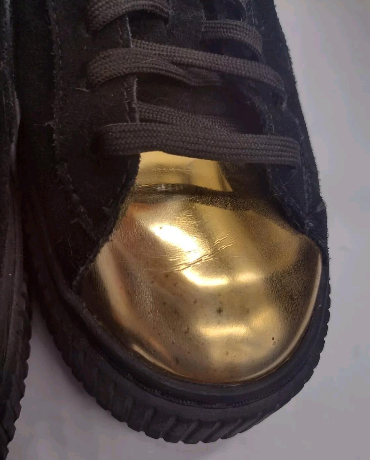 Puma Black Suede Gold Toe Platform Sneakers Sz 7.5 Women