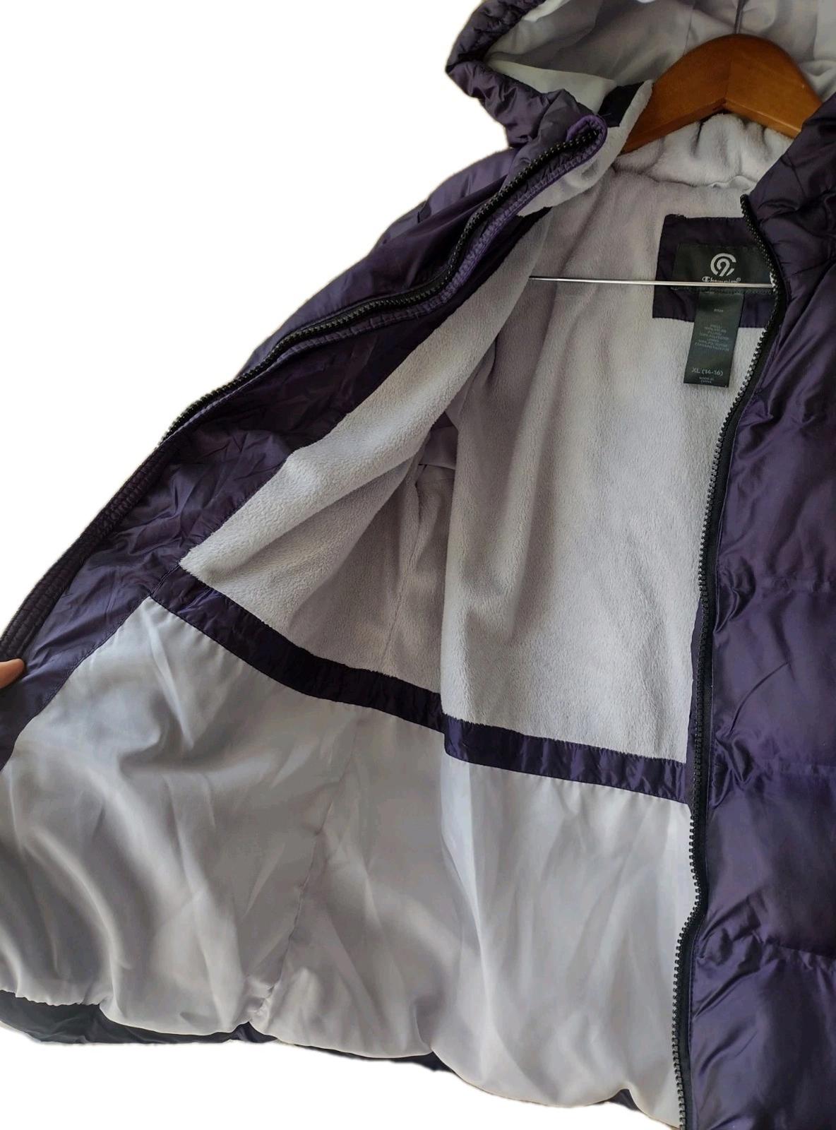 Champion Girls XL 14‑16 Iridescent Purple Puffer Jacket Fleece Lined Hood