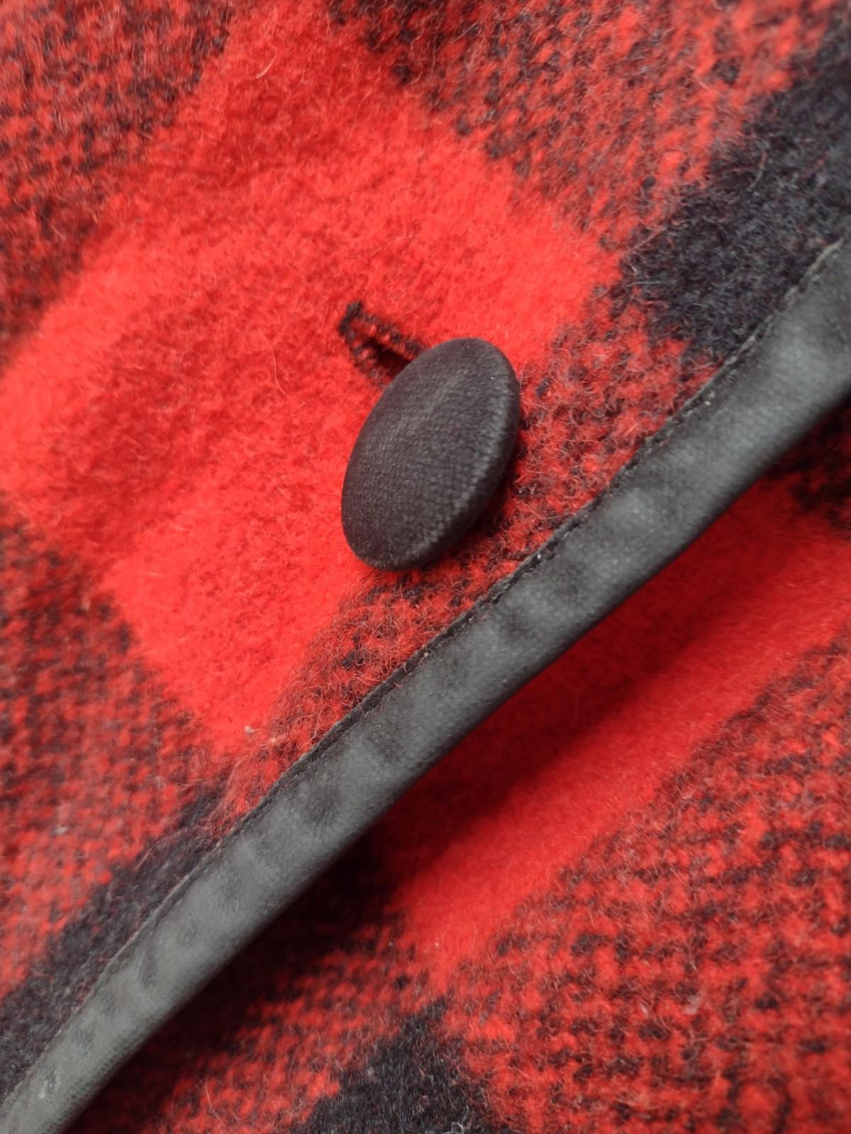 Vintage 60s 70s Wool Buffalo Plaid Cape Poncho Red Black Laced Sides