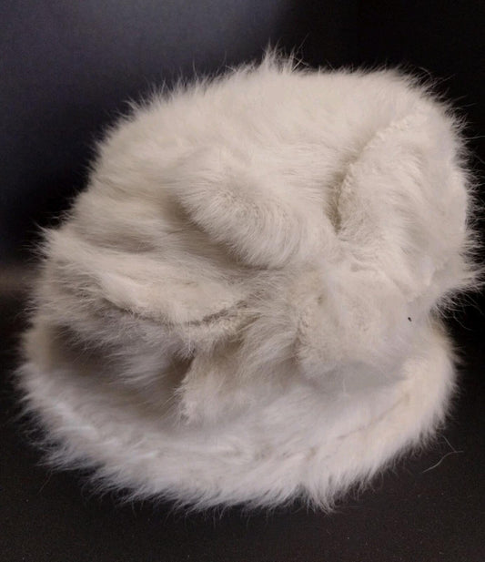 Adora Angora Blend White Fuzzy Hat Wired Brim Flower Detail One Size Excellent