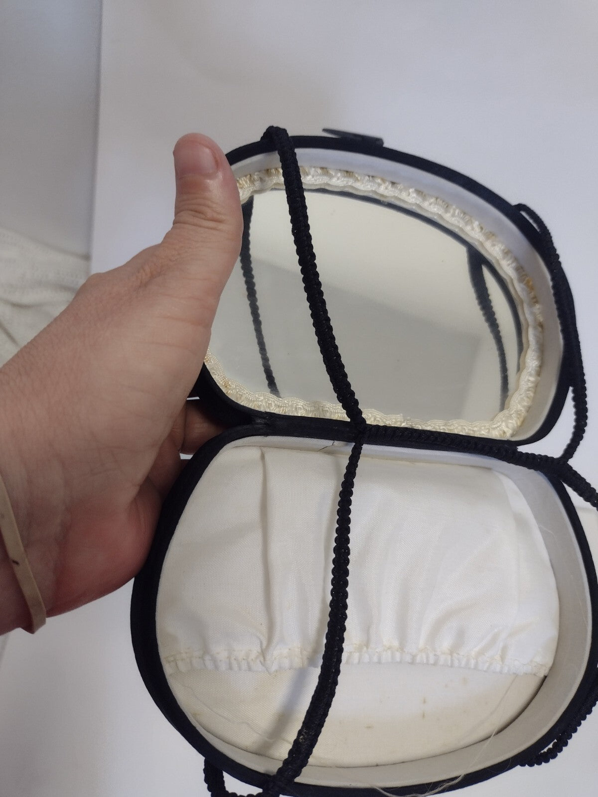 VTG 50s Black Satin Beaded Evening Bag Mirror Cocktail Formal Old Hollywood