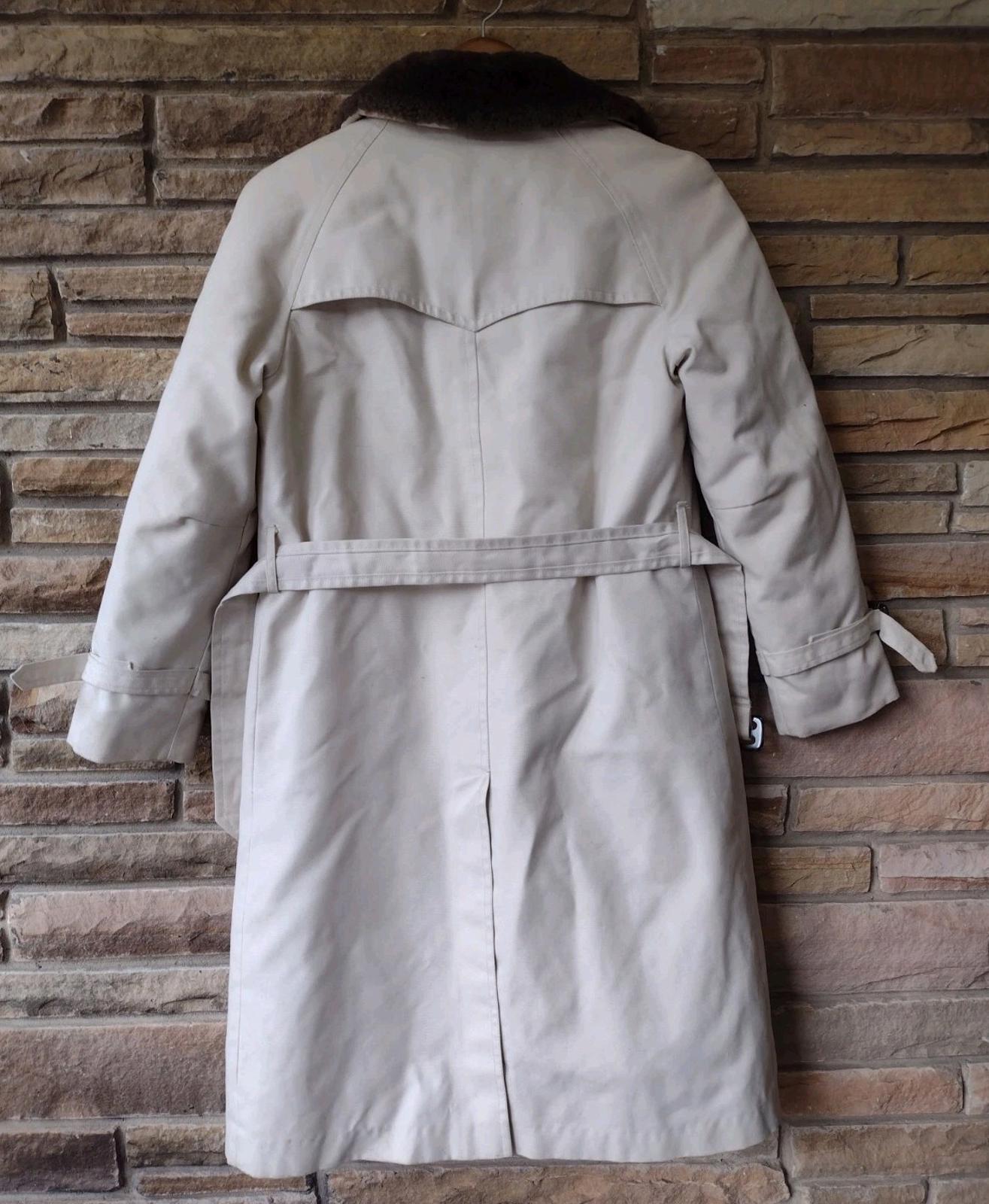 VTG 80s Eddie Bauer Goose Down Trench Coat Sz 8 Shearling Collar Ducks Lining
