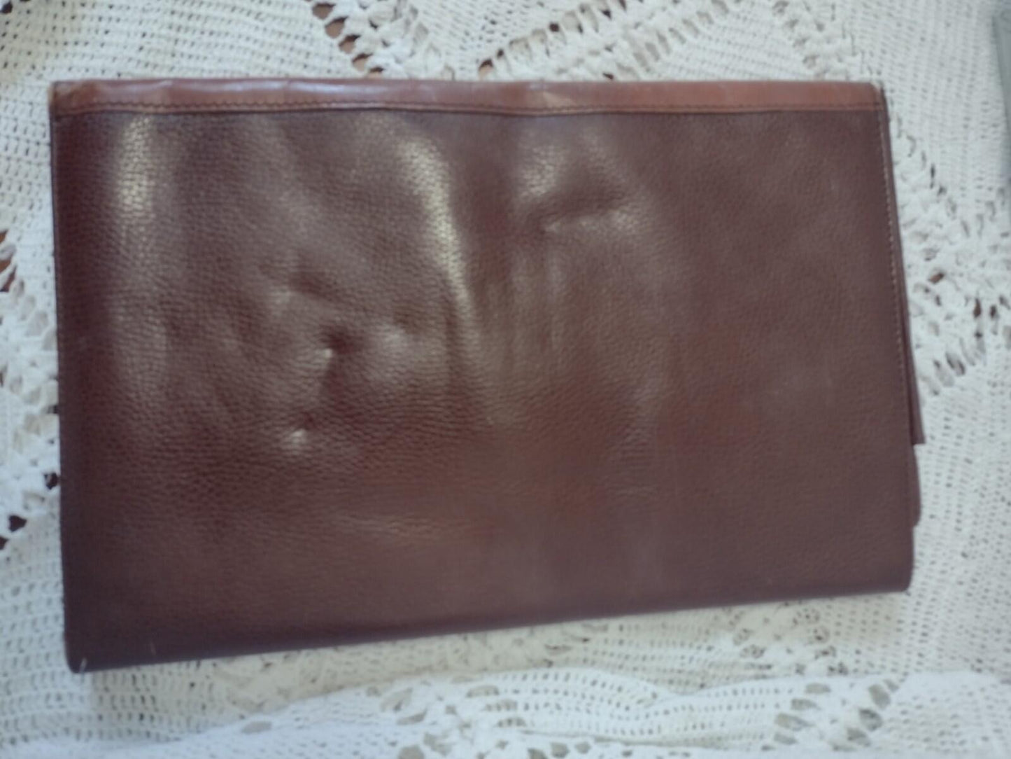 VTG 70s AKA Sorority Leather Folio Portfolio Embossed Shield Brown Document Case