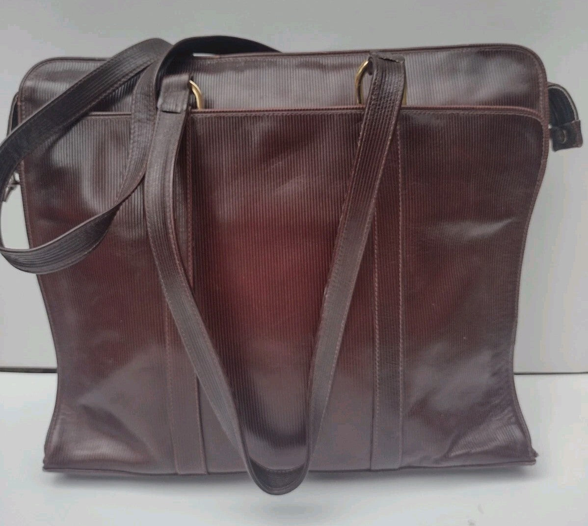 Vintage Bloomingdale’s Italy Briefcase Tote Brown Ribbed Work Laptop Bag