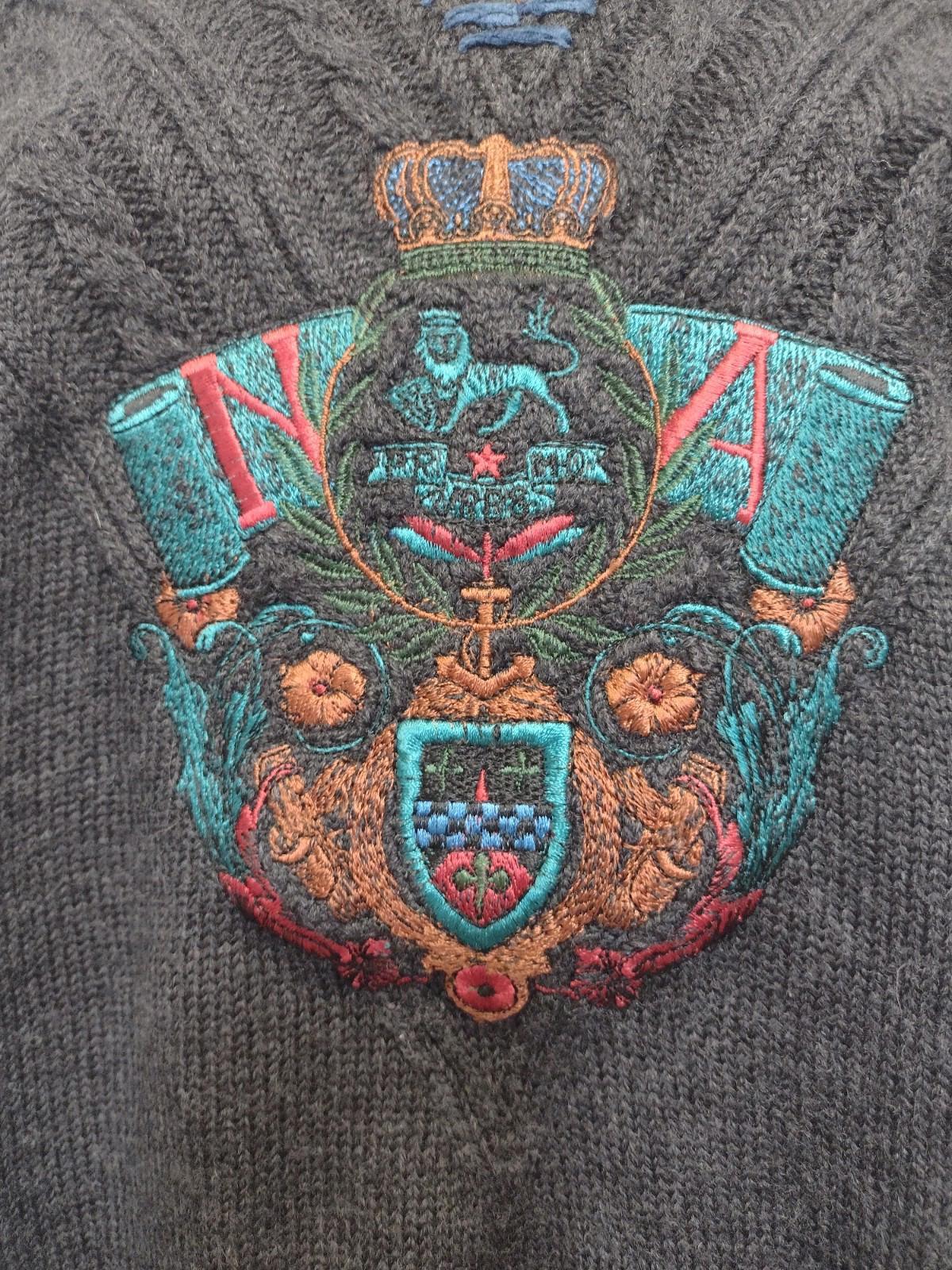 Rare Vintage 90s Bruno Magli Italy Wool Sweater L Suede Trim Crest Knit