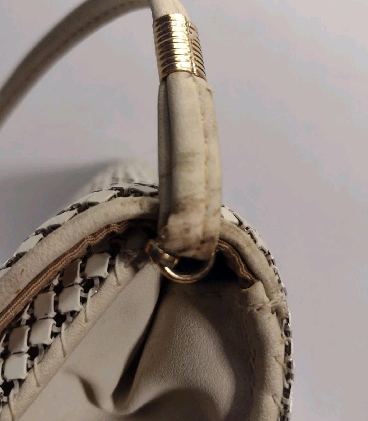 Vintage Whiting & Davis Mesh Clutch Shoulder Bag Beige Leather Hong Kong