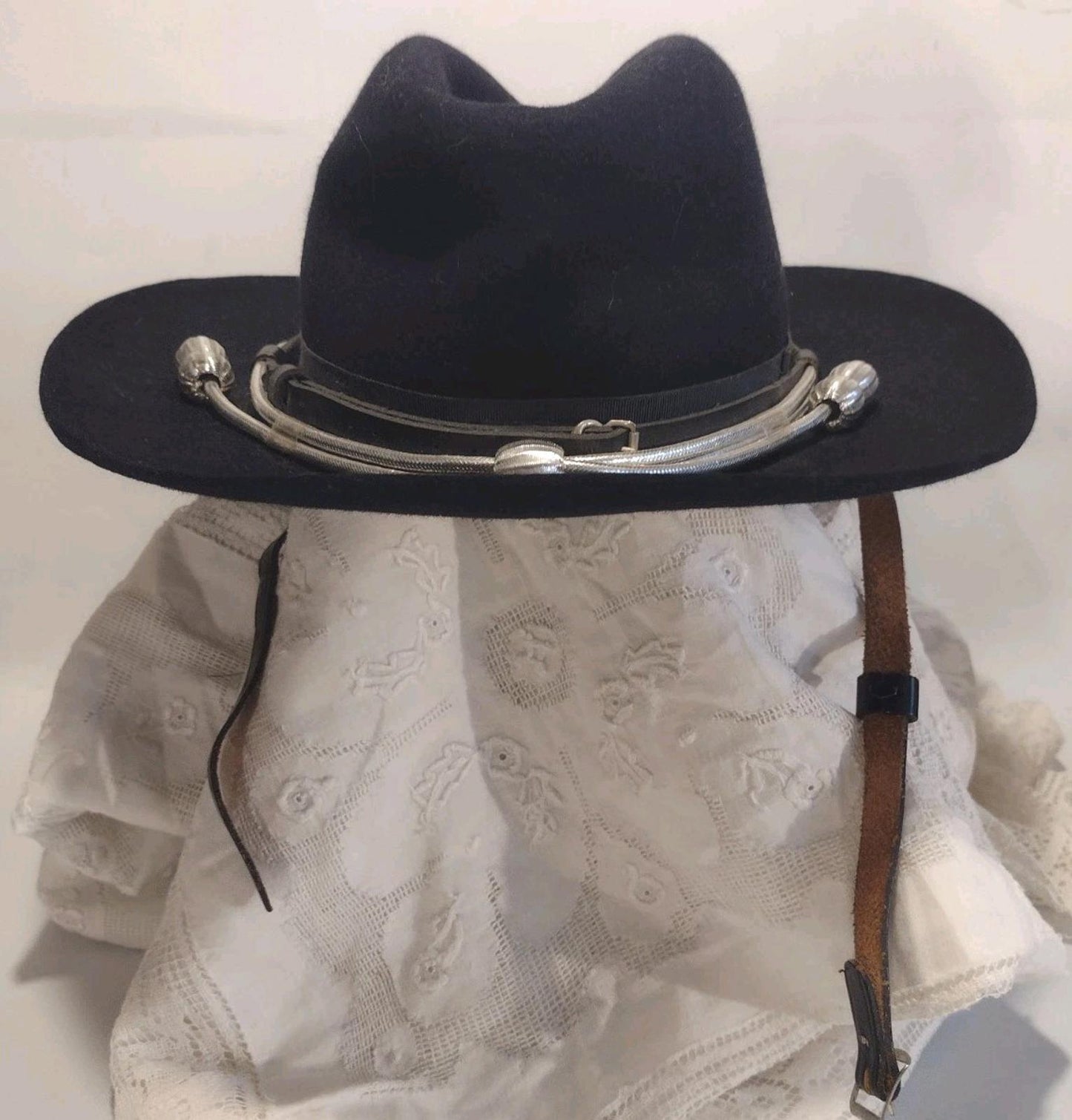 Rare Vintage Stetson 3XXX Beaver Hat Long Oval 7 Layered Band Chin Strap