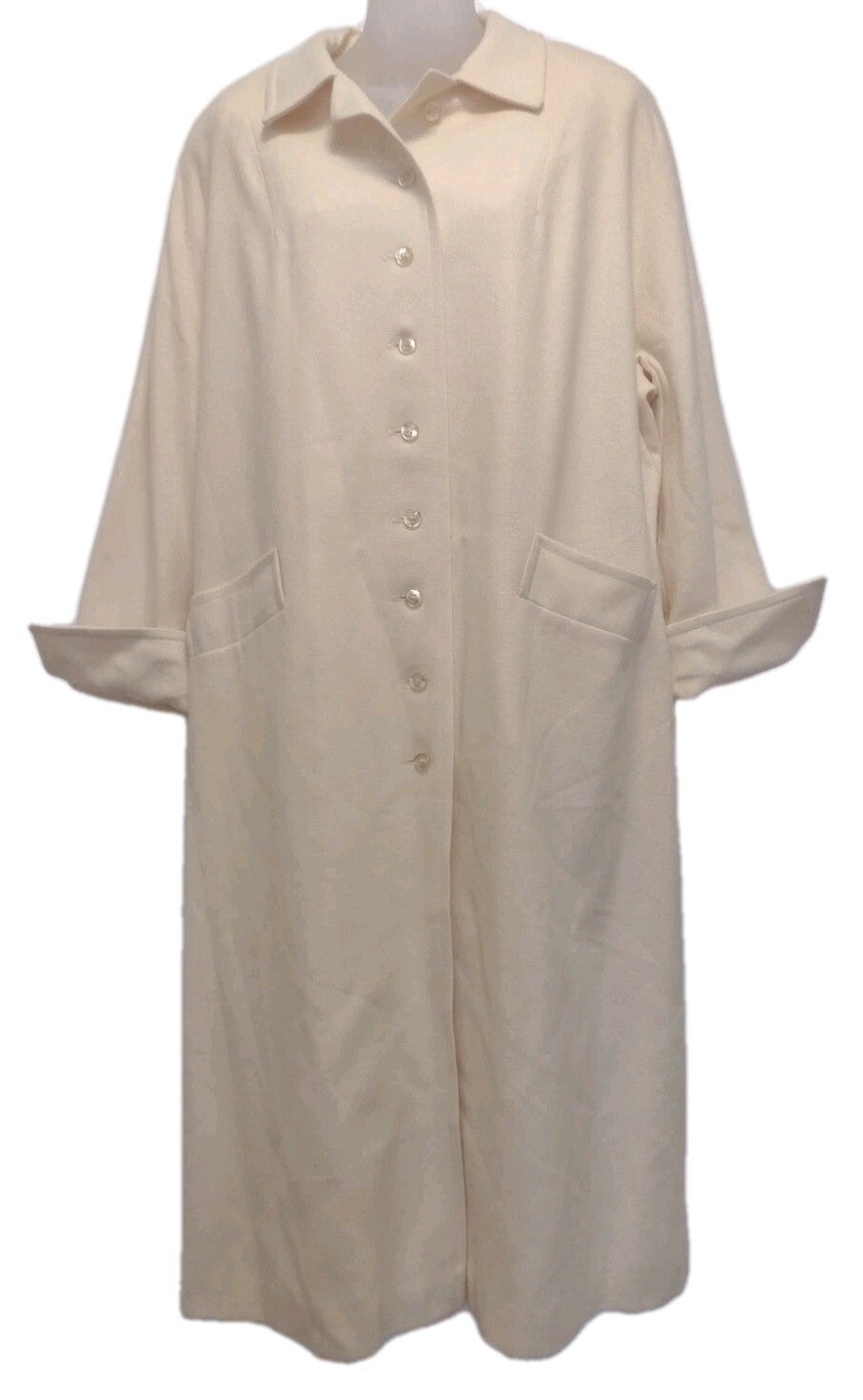 Vintage 60s 100% Wool Swing Coat Ivory A-Line Long Jacket Mid Century Old Money