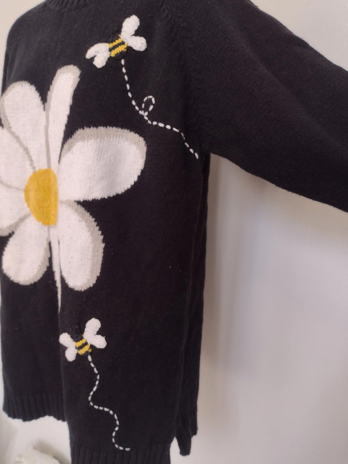 Rare Vintage Y2K Quacker Factory Daisy B Embroidered Black Sweater Sz M