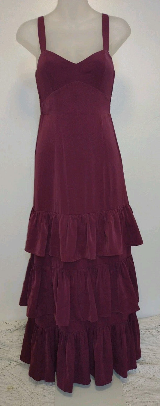 Abercrombie & Fitch Maxi Dress XXSP Tiered Ruffle Cottagecore Romantic Boho Plum