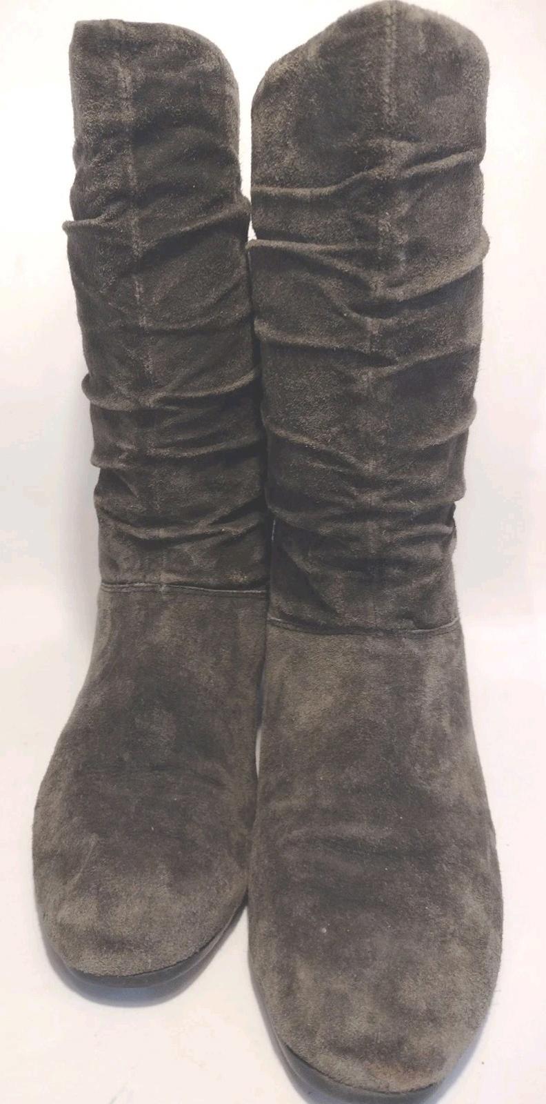 Vintage 90s Fanfares “Estell” Slouch Suede Boots Dark Gray Size 8.5 Soft & Rare