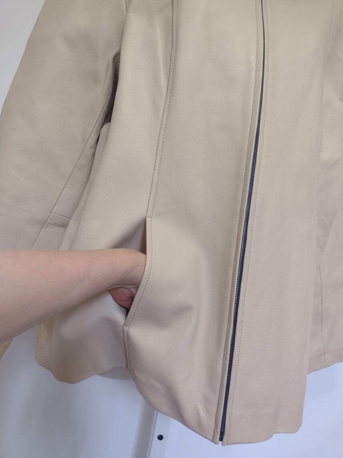 NWT  Cream Washable Leather Full Zip Jacket Dialogue The New Language of Style L
