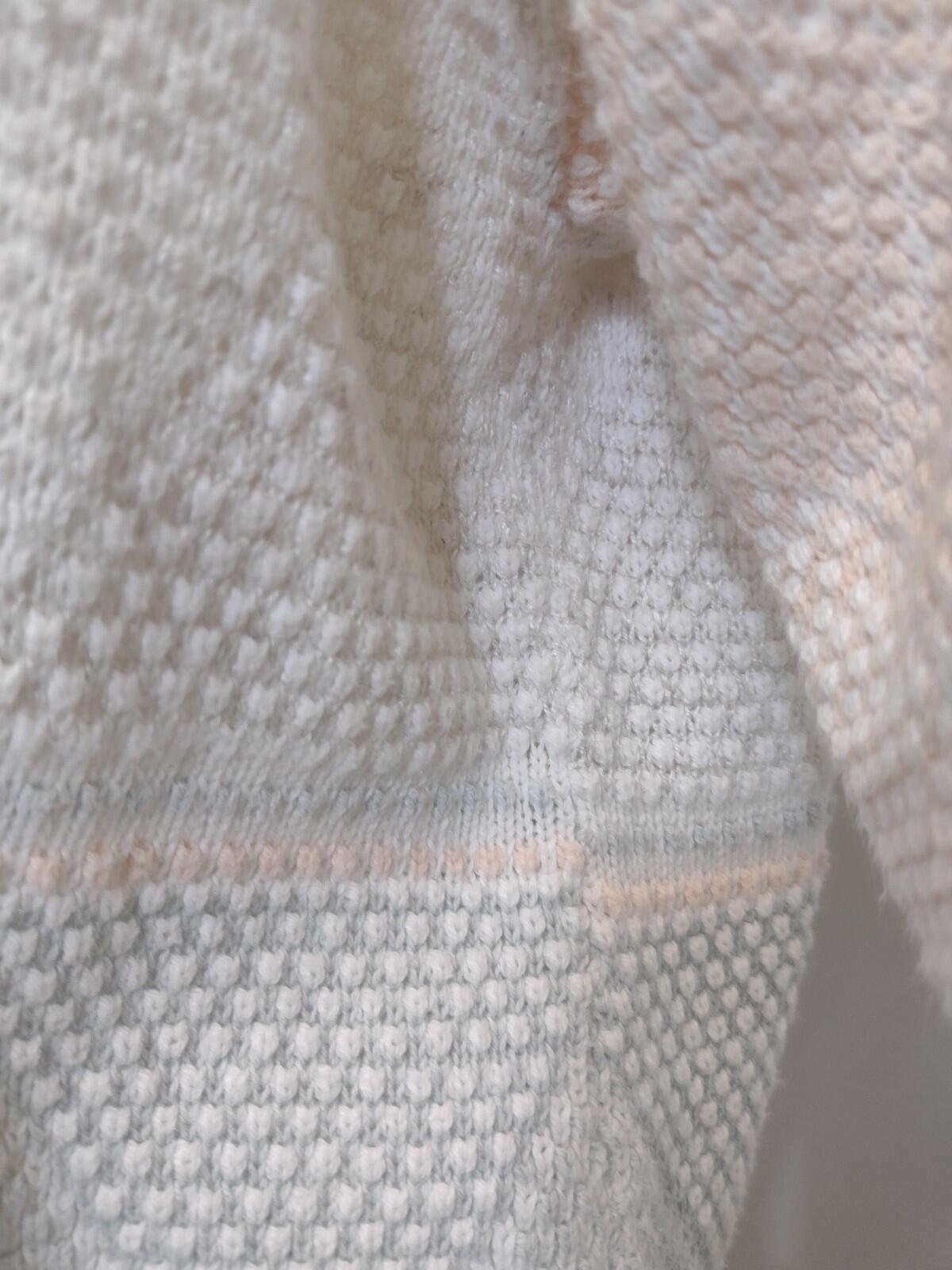 Vintage 80s Pastel Geometric Cotton Knit Short Sleeve Sweater Textured Nubby