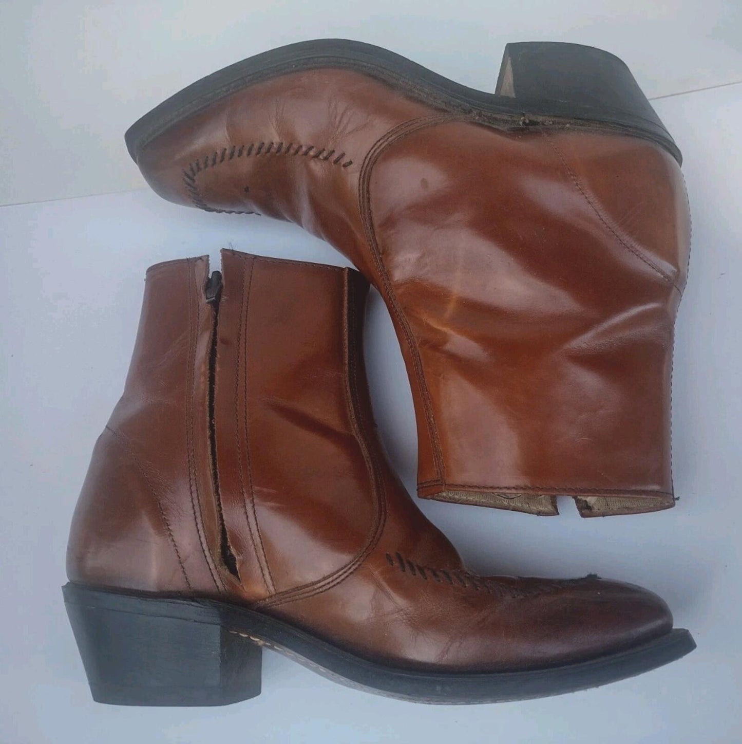 Wrangler Western Ankle Boots USA Vintage 60s Leather Zip Cuban Heel 7D