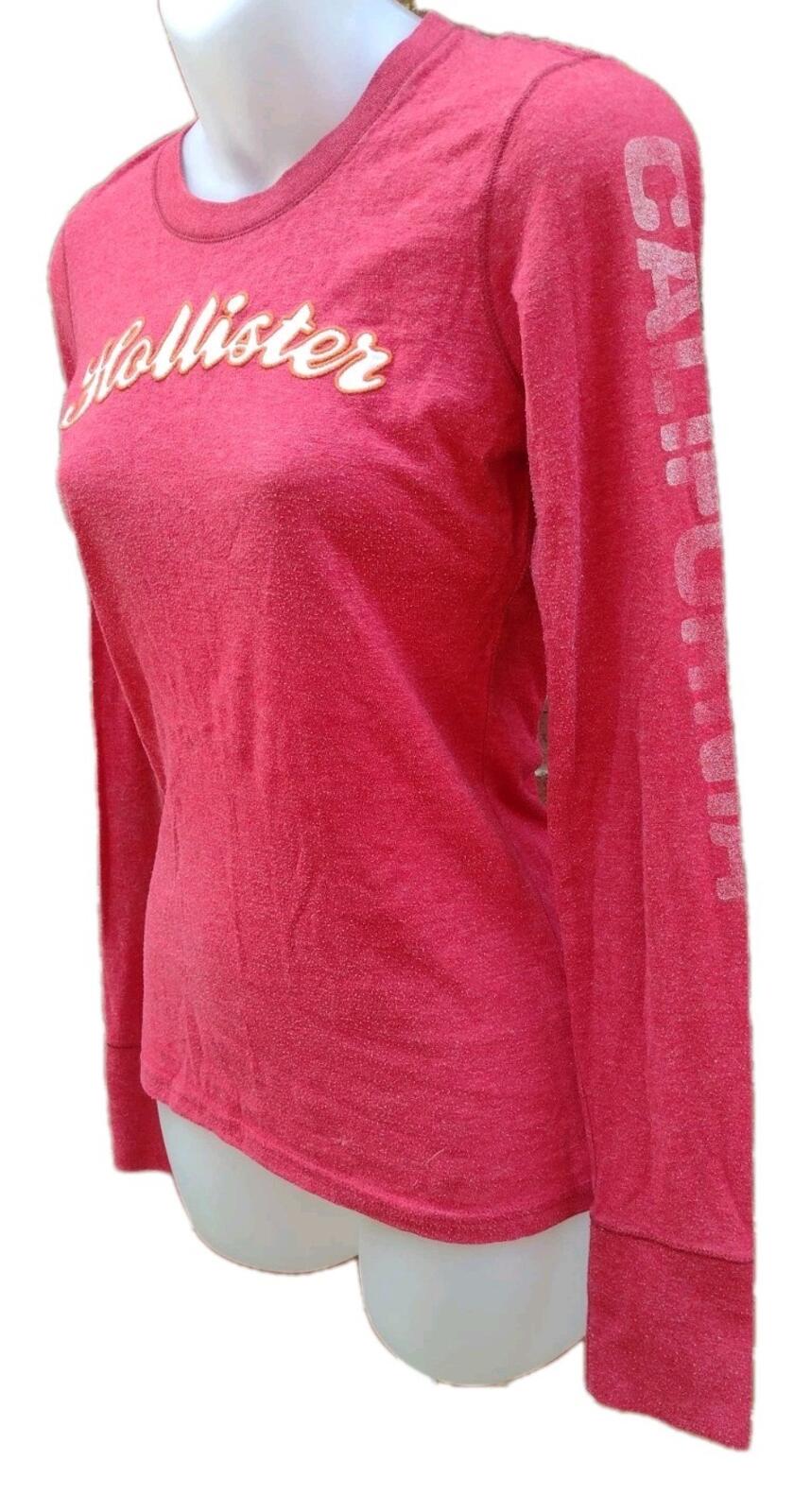 Hollister Red Graphic Long Sleeve Tee Logo Sleeve Y2K Fitted Women’s L