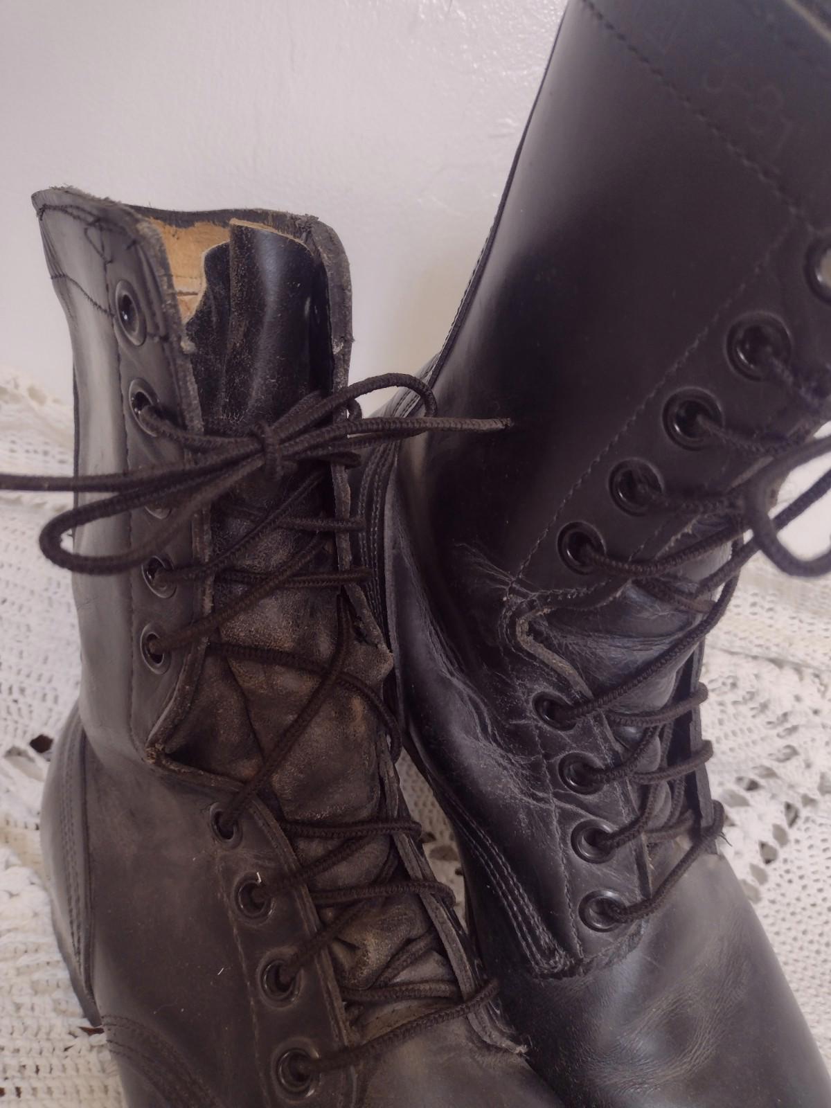 Vintage 1981 Black Leather Combat Boots 8.5R PH Code Original Laces & Soles