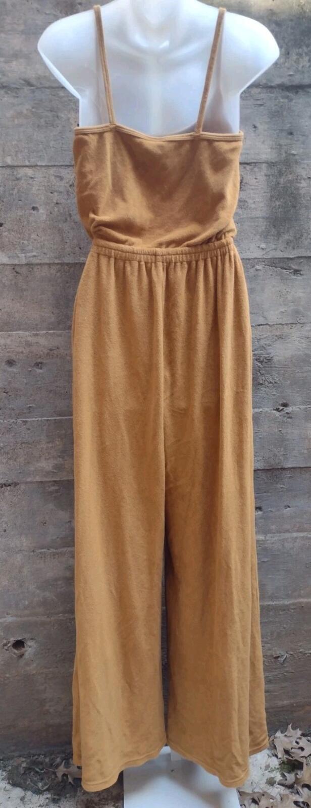 Vintage Style Terry Wide Leg Jumpsuit Spaghetti Strap Caramel Sz S Athleisure