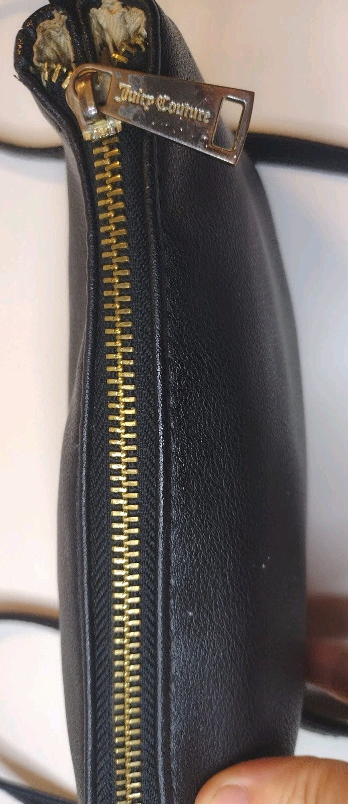 Juicy Couture Black Crossbody Bag Faux Leather Y2K Gold Logo Adjustable Strap