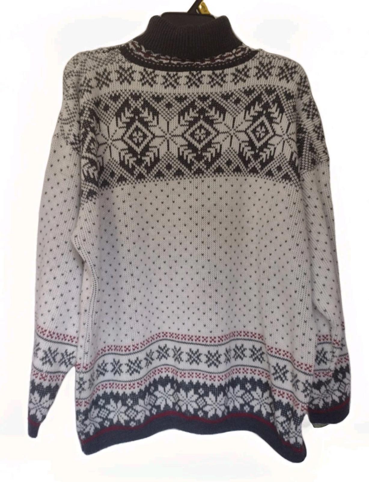 Vintage SPUNKY Brand Fair Isle Sweater Turtleneck Sz L Women's Gray White