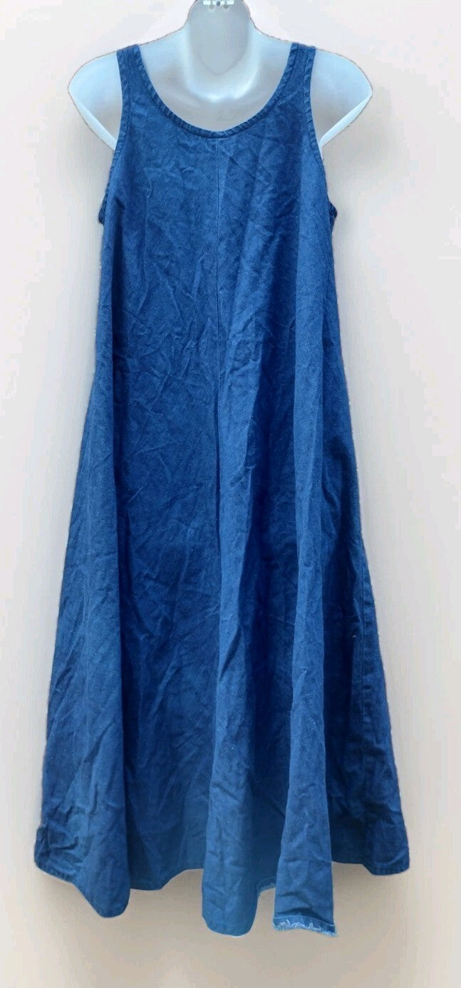 Handmade Denim Jumper Dress Womens Blue Midi A Line Pinafore Lagenlook Boho