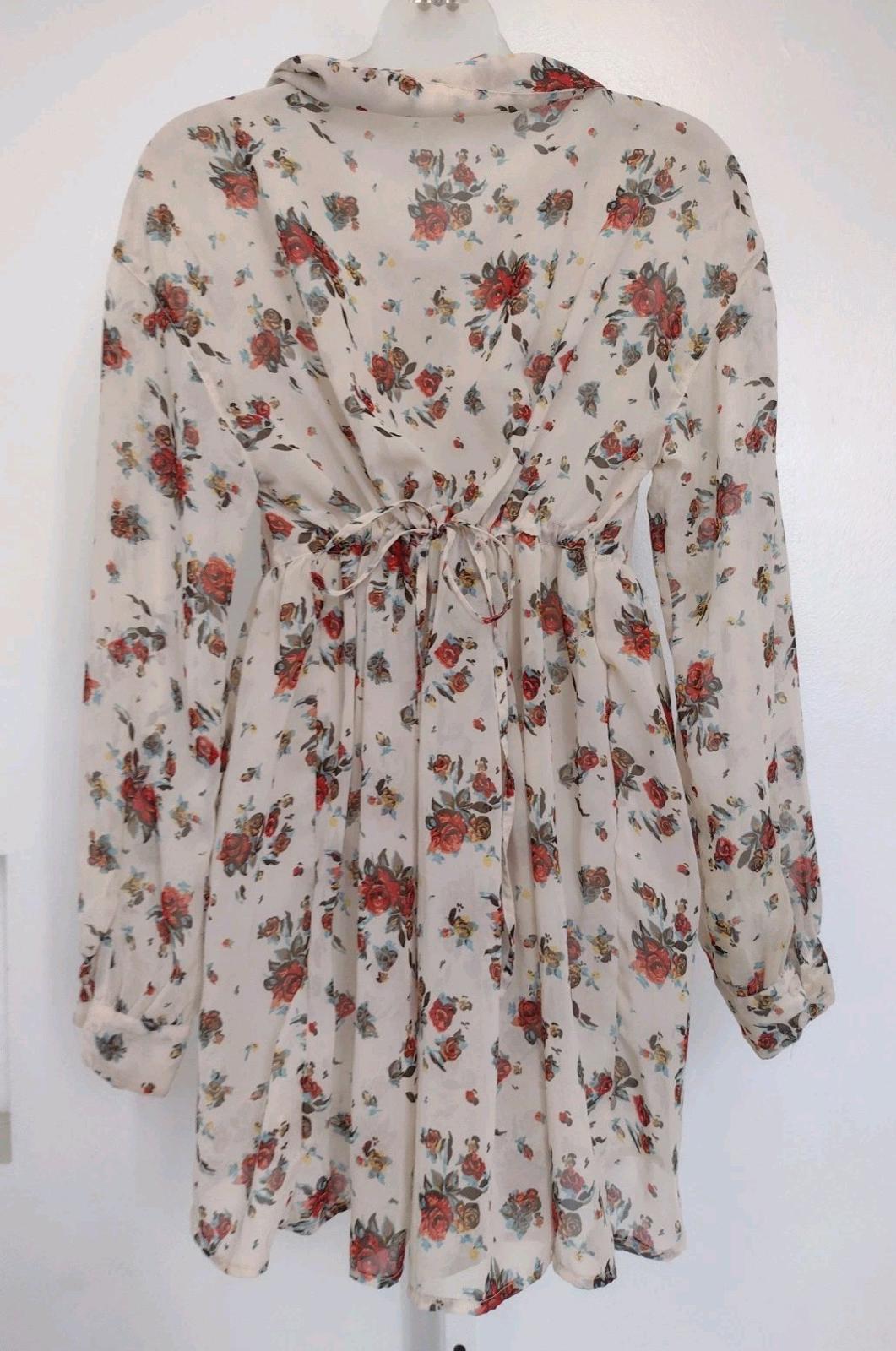 Free People Dress Tunic M Bailey Drawstring Floral Printed Sheer Bohemian