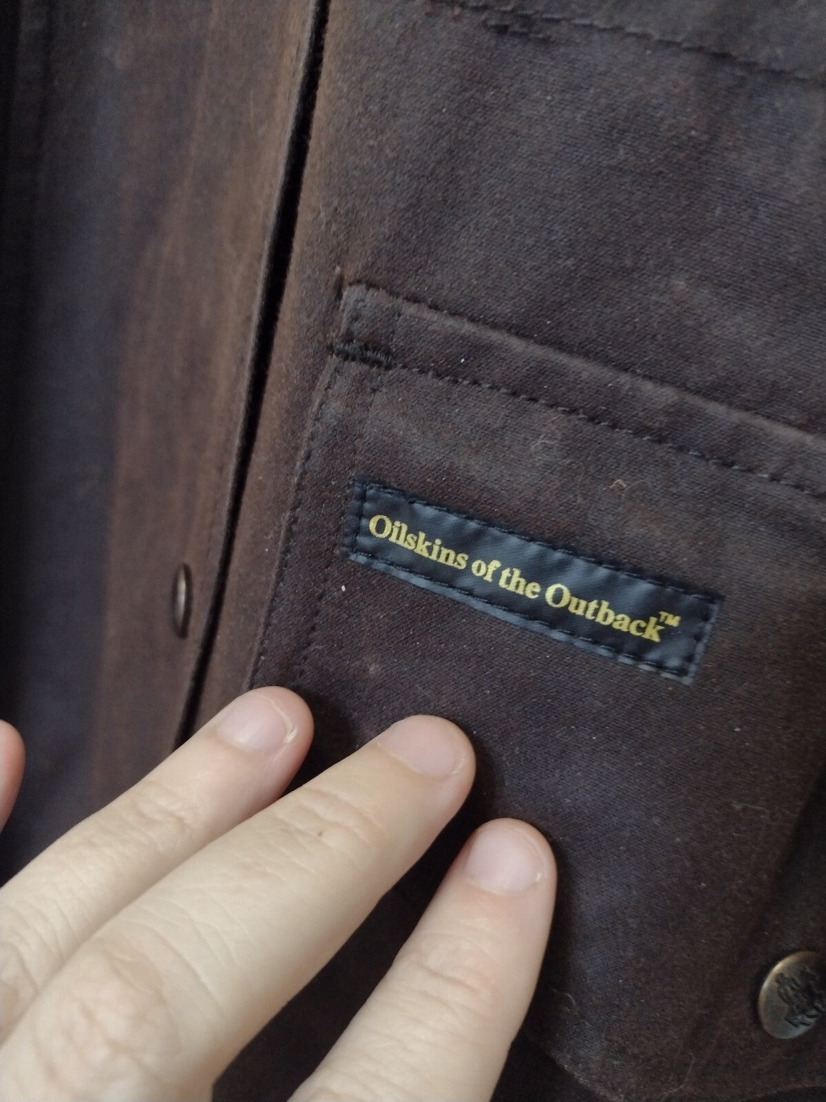 Vintage Outback Oilskin Drover Duster Coat Brown Western Ranch Equestrian L