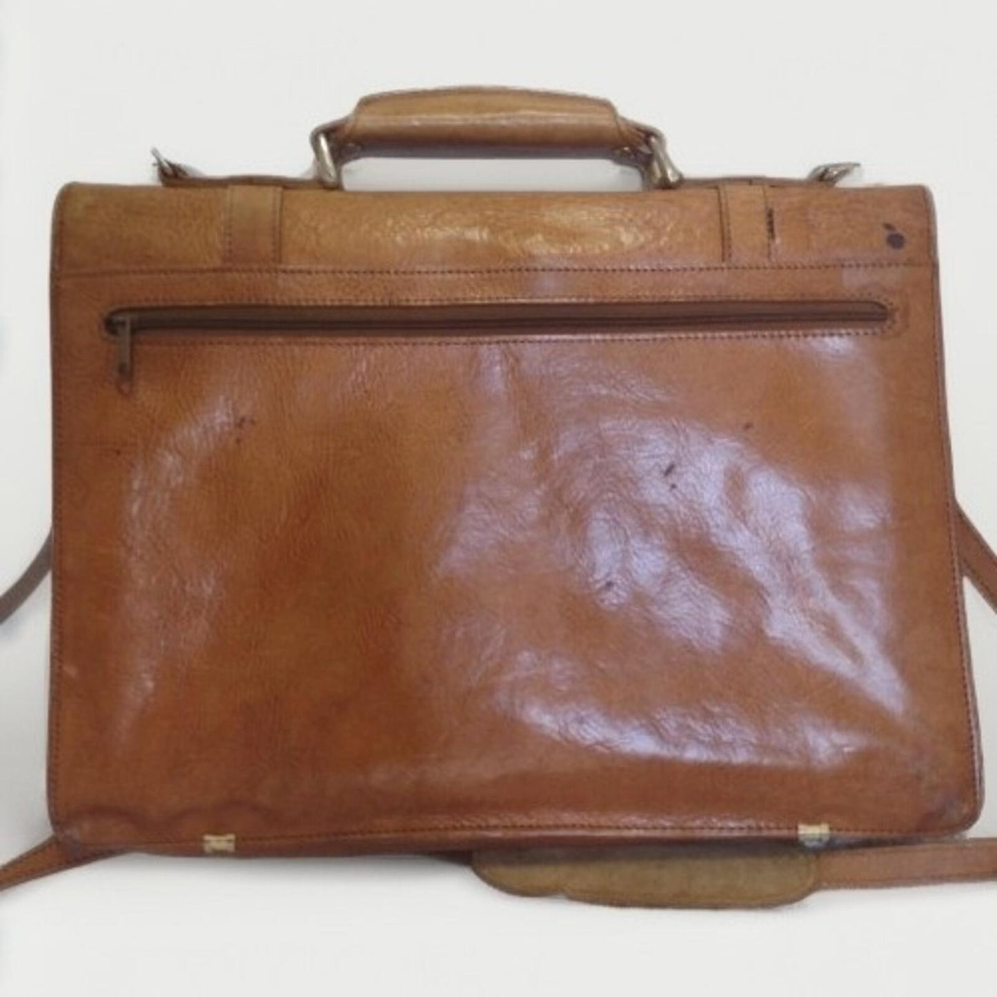 VTG 70s Leather Briefcase Patina Brown 16x12x5 Classic Workwear Executive Bag
