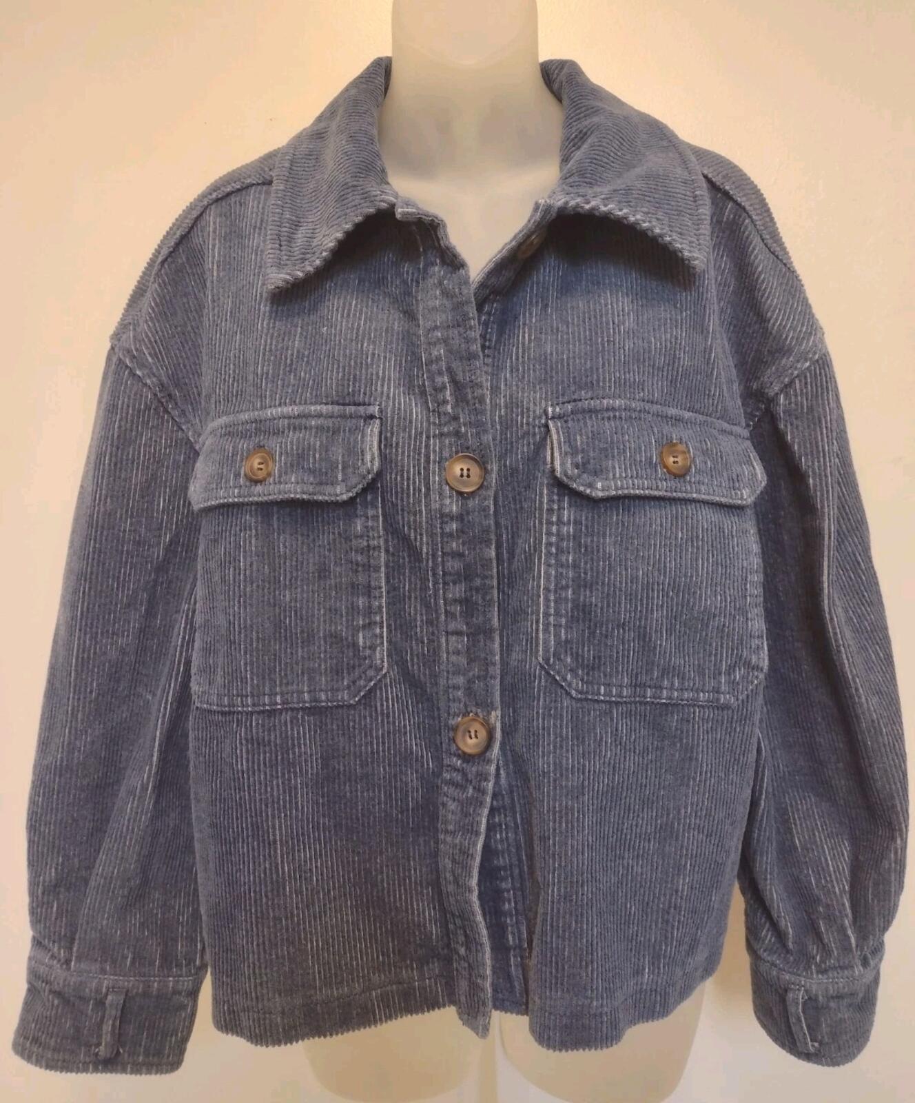 Avec Les Filles Cropped Corduroy Jacket L Shacket Blue Cute Cotton Top