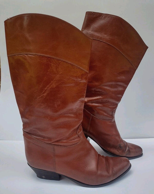 Cognac Italian Leather Boho Western Cottagecore Sudini Boots Women’s 10W