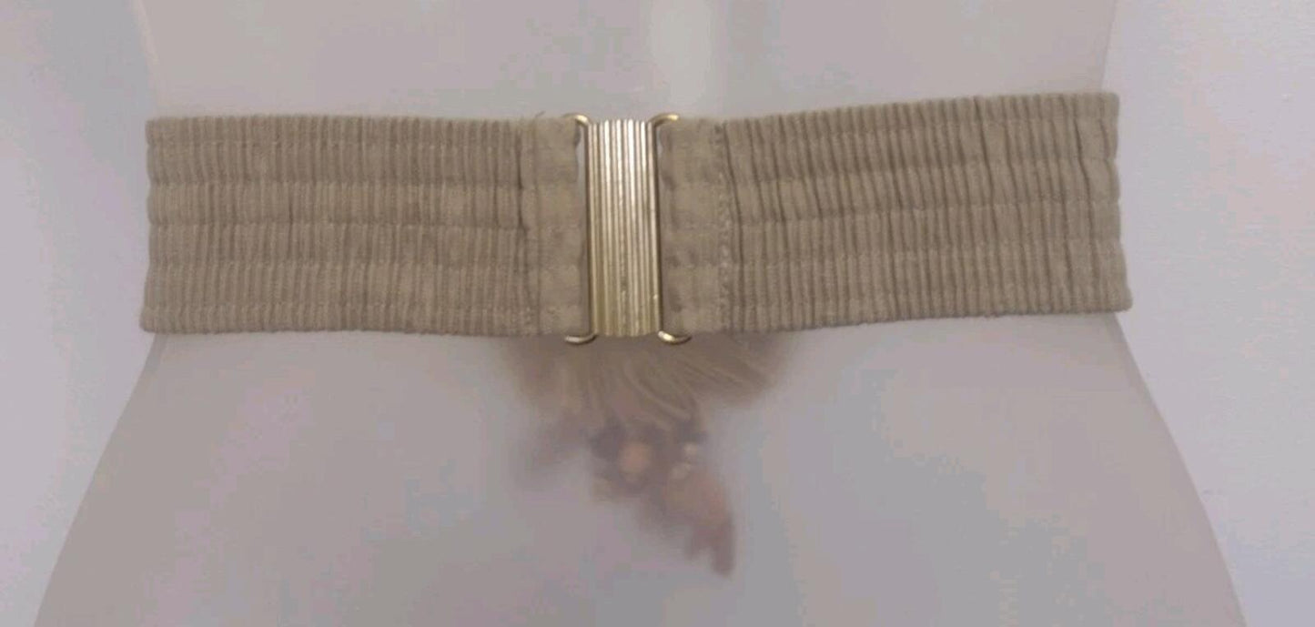 VTG 60s Artisan Stretch Belt Brass Tiger’s Eye Wood Beads Safari Animals Boho