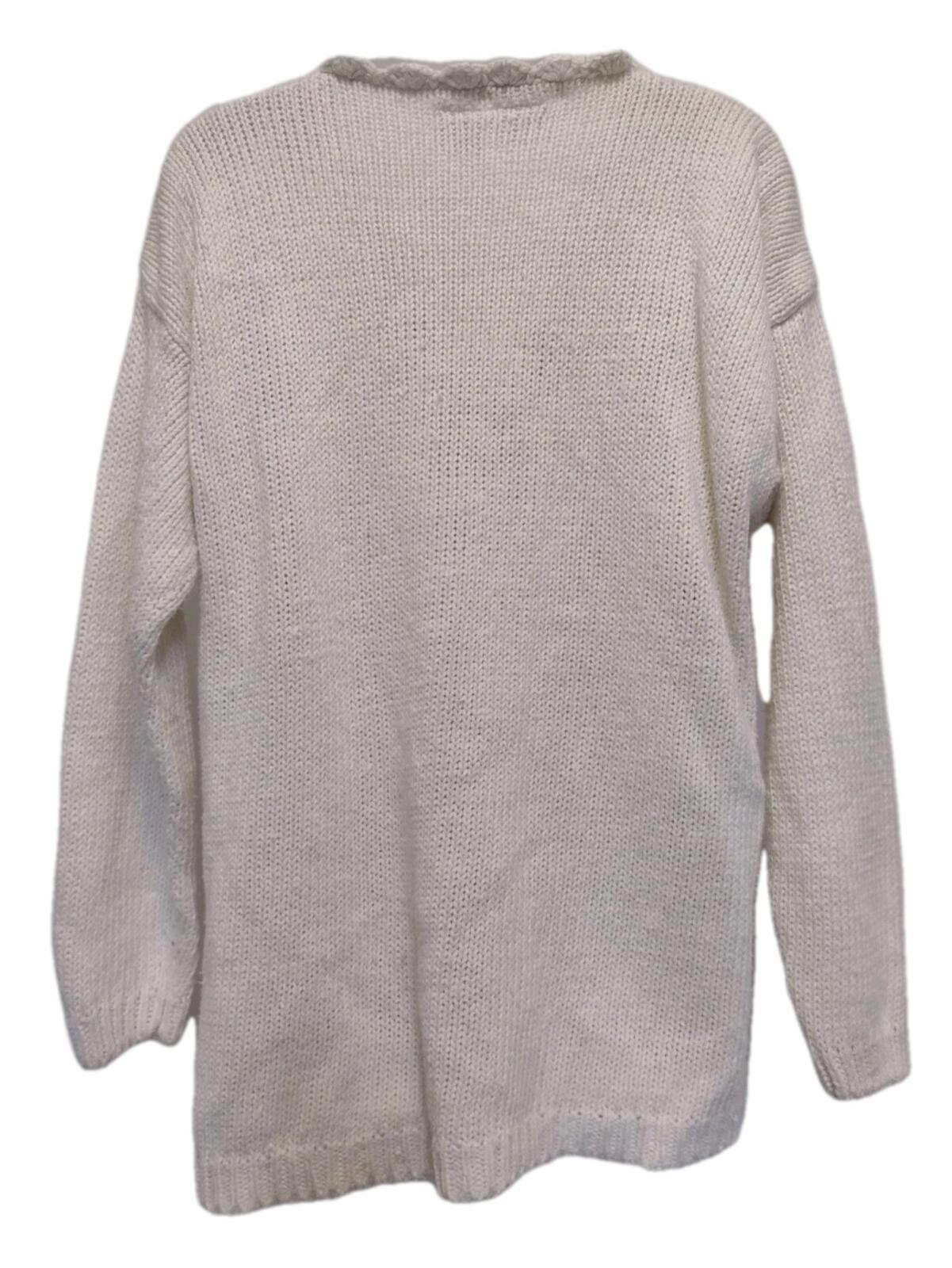 Vintage 80s Bobbie Brooks Hand Knit Floral Ramie Sweater L Korea Scallop Hem