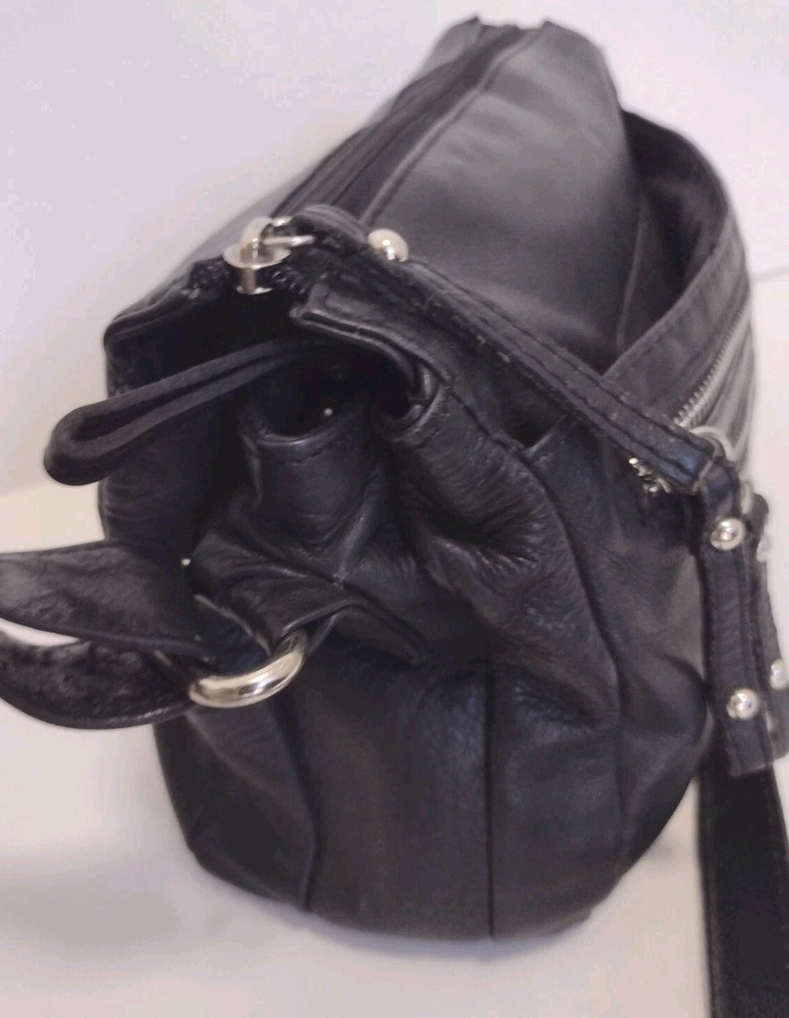 Vintage Great American Leather Works Black Leather Crossbody Organizer Purse Y2K