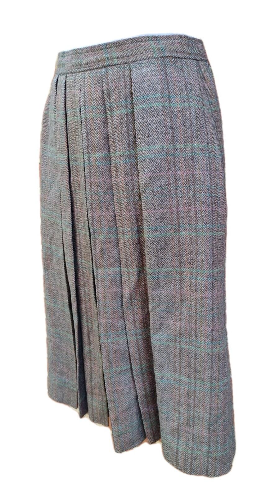 Vintage 70s Austin Hill Wool Tweed Skirt Pleated Preppy Academia Brown USA8