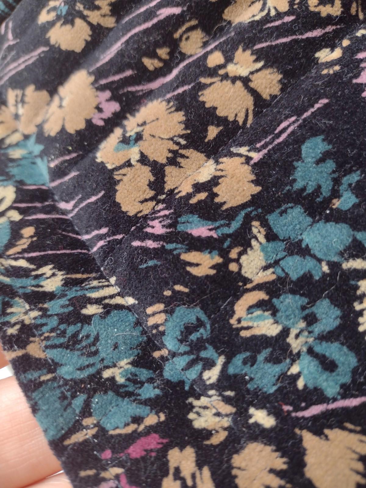 Vintage 80s Quilted Velvet Floral Jacket Toggle Buttons Mandarin Collar Lot 9/10