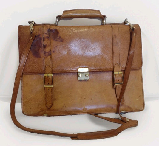 VTG 70s Leather Briefcase Patina Brown 16x12x5 Classic Workwear Executive Bag