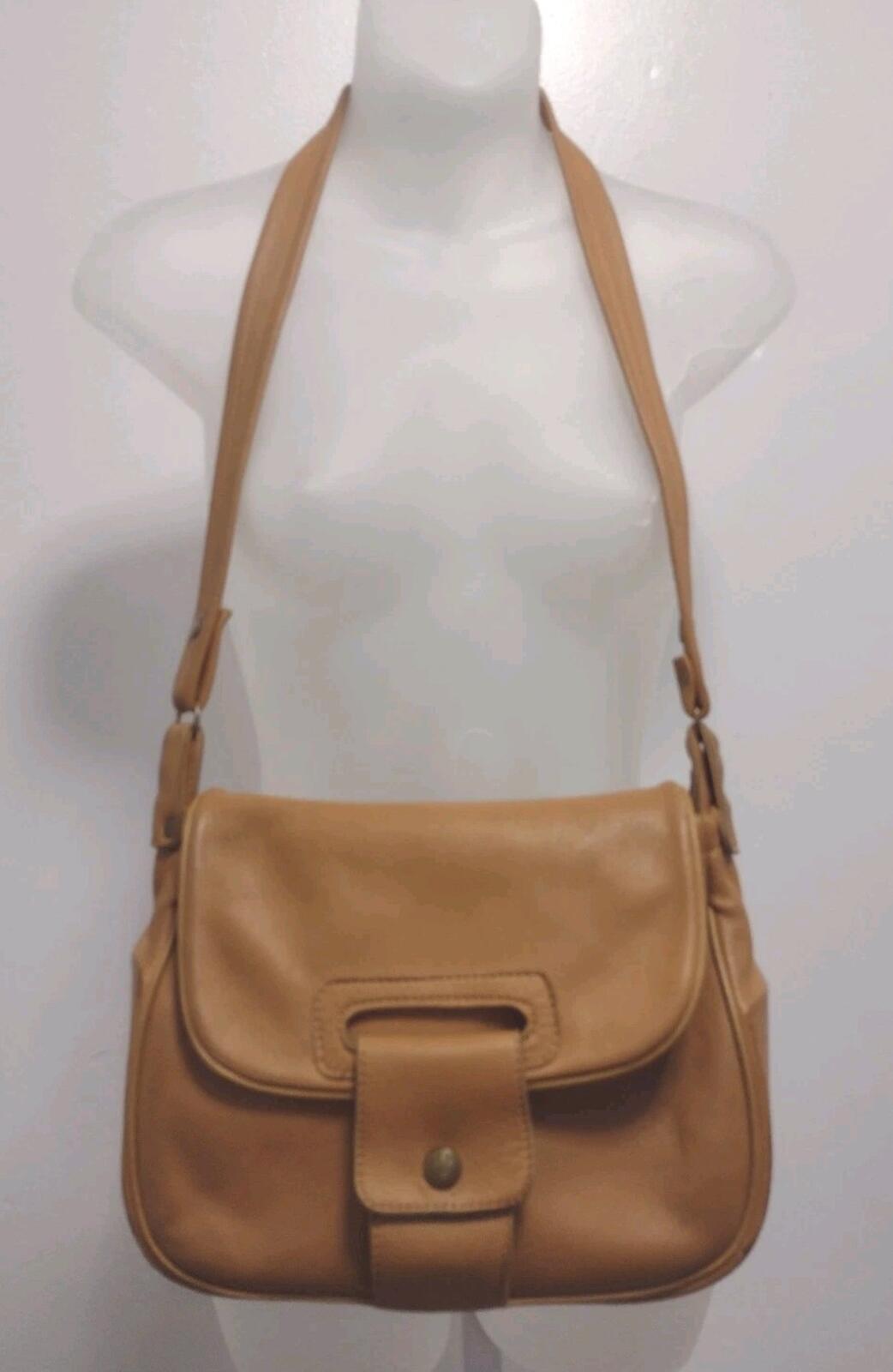 Vintage 70s DeerWear Genuine Deerskin Leather Shoulder Bag USA 11x8x4 Camel