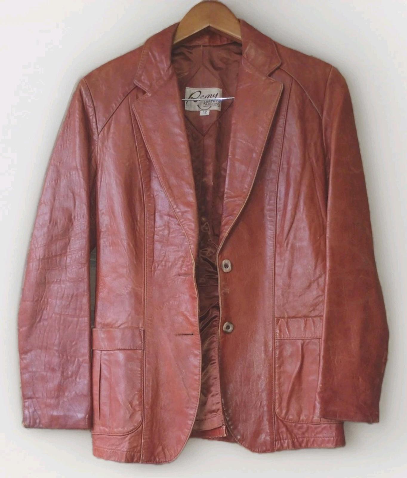 Vintage 70s Remy Lambskin Leather Jacket Cognac Brown Distressed Size S/M