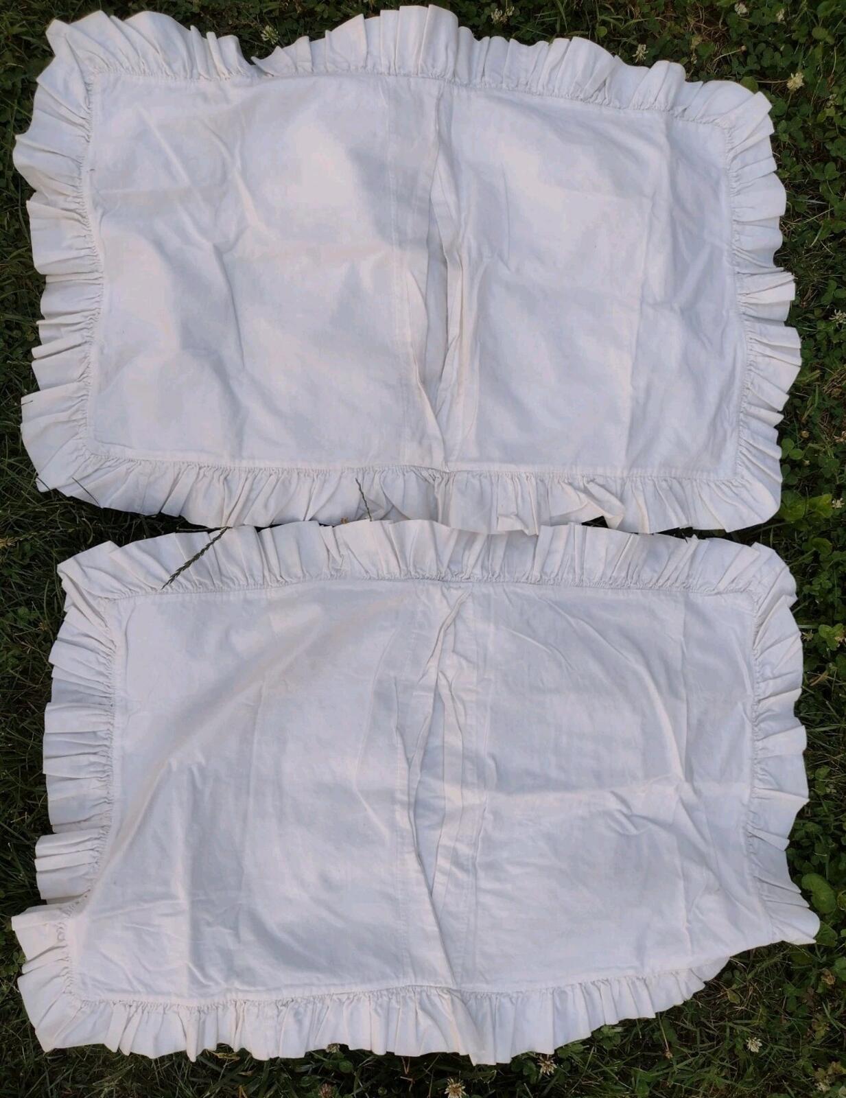 Handmade Calico Patchwork Pillow Shams Pair Ruffle Cottage Prairie Vintage 80s
