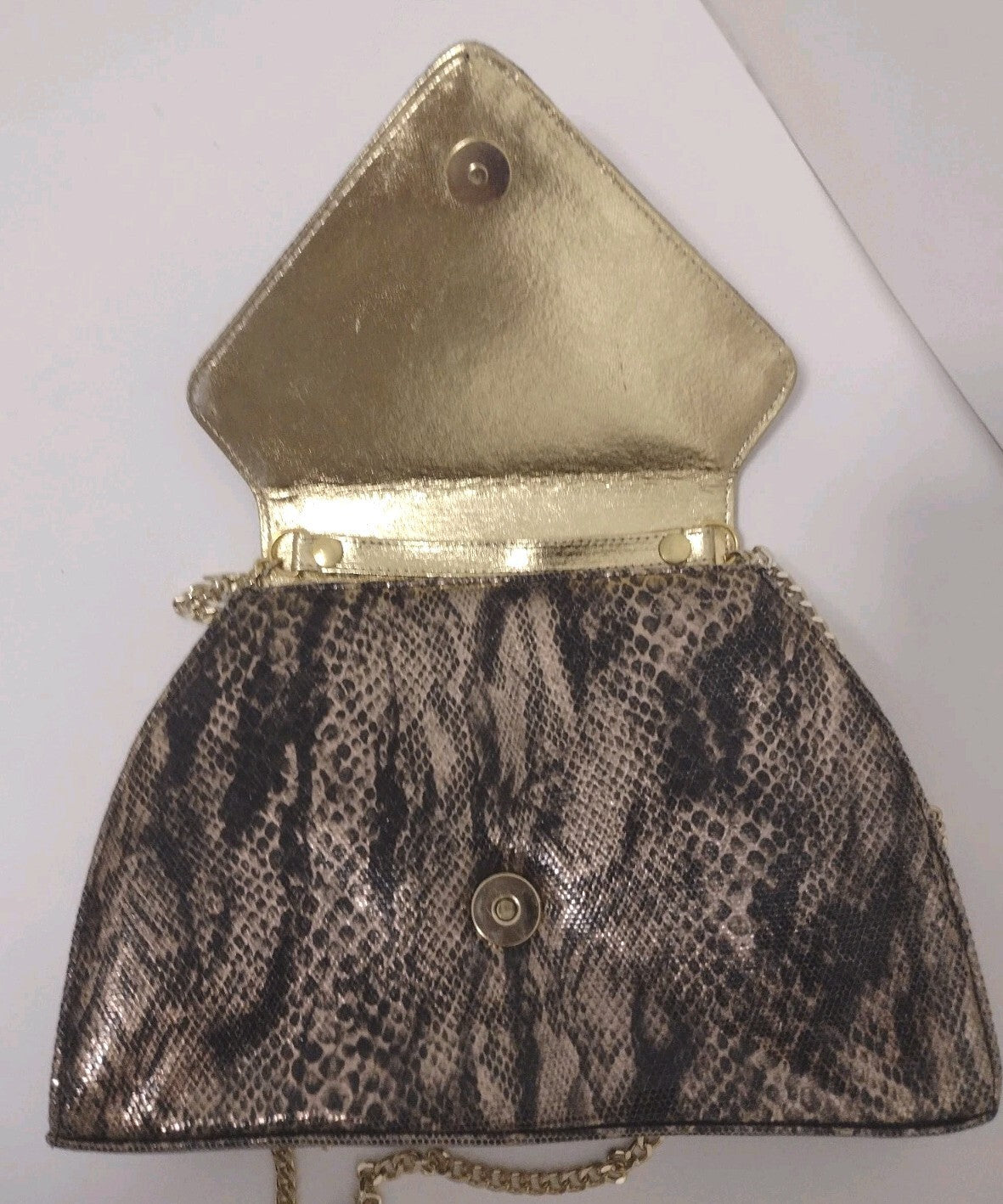 Vintage Timothy Hitsman Spain Metallic Snakeskin Envelope Clutch Chain Purse Bag