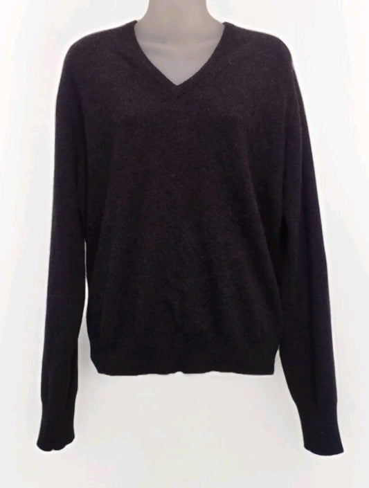 Loden Dager 100% Cashmere V Neck Sweater L Gray Minimalist