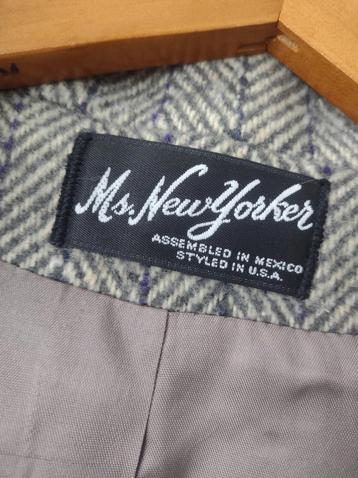 VTG Deadstock 90s Ms New Yorker Wool Chevron Overcoat Gray Purple Tweed 14 NWT