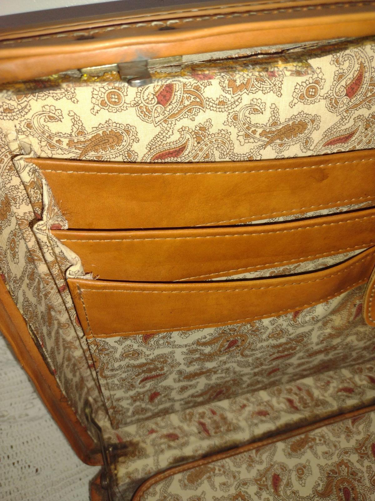 1940s Hartmann Leather Suitcase 18.5x13.5x5 Paisley Lined Organizer Case