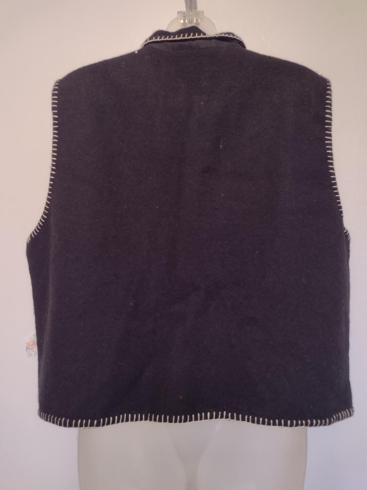 Vintage Y2K Tantrums Wool Black And White Vest Embroidered Whip Stitch Sz XL